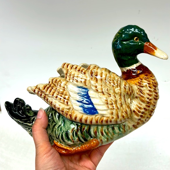Vintage  10” ceramic mallard duck hand painted large planter Japan - Picture 5 of 10